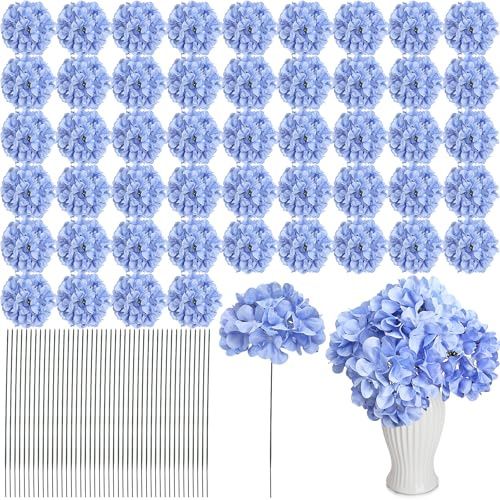 Nagobi 104 Pcs Hydrangea Artificial Flowers, Sky Blue Faux Hydrangea Flowers with Stems for Wedding Arch, Fake Silk Hydrangeas for Table Centerpieces Baby Shower Home Party Decoration