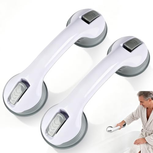 2 Piezas Agarraderas Baño para Mayore, Agarraderas de Baño con Ventosa Asidero de Baño Con Ventosa,Seguridad para Ancianos,Súper Fuerte Succión Asa Ducha - Gris