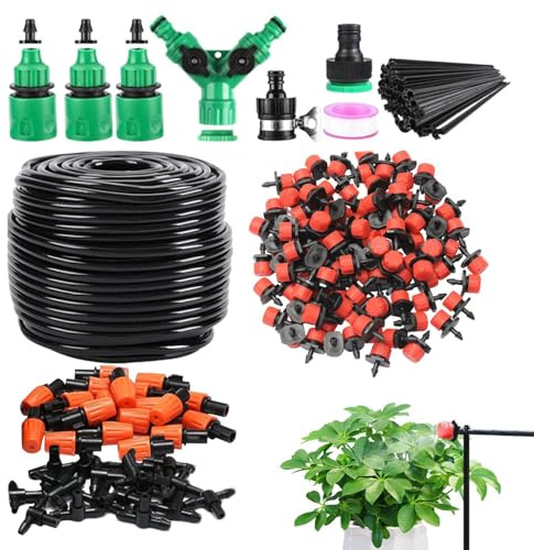 Système d'irrigation goutte à goutte pour le jardin – Avec tuyau de distribution de 50 m, système de raccordement rapide pour jardin, serre, extérieur et intérieur, parterres surélevés, et