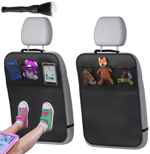 Protector de respaldo para coche infantil, 2 unidades, protección trasera para asiento de coche, respaldo con bolsillos de malla, protector de asiento trasero y protector de asiento de coche