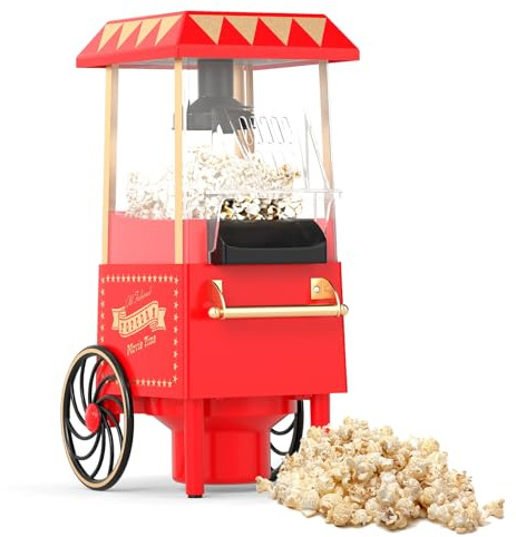 LIFEZEAL Palomitera Eléctrica Retro de 1200 W sin Aceite | Máquina de Palomitas de Aire Caliente con Vaso Medidor, Capacidad de 12 Tazas para Casa, Cine y Fiesta