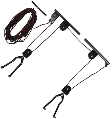 COOPHYA Sistema de Garaje Polea para Colgar Bicicletas y Escaleras, Soporte de Acero Negro, Ahorro de Espacio Adecuado para Hogar y Garaje