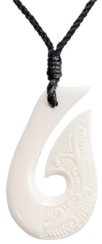 81stgeneration HEI Matau Fischhaken-Knochen-Halskette | Hawaiianischer Hakenanhänger aus Geschnitztem Knochen mit Gravuren | Taonga-amulett im Maori-Stil für Frauen | Hawaii-Halskette für Herren