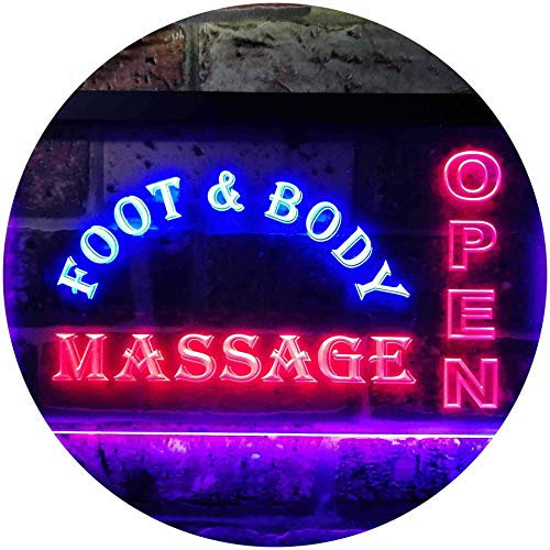 ADVPRO Foot & Body Massage Open Dual Color LED Barlicht Neonlicht Lichtwerbung Neon Sign Blau & Rot 600 x 400mm st6s64-i0252-br