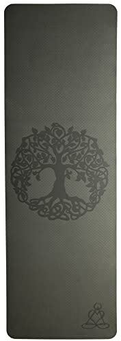 Berk Yogamatte TPE ecofriendly - Baum des Lebens 182 x 61 x 0.6 cm, dunkel grün, hell grün
