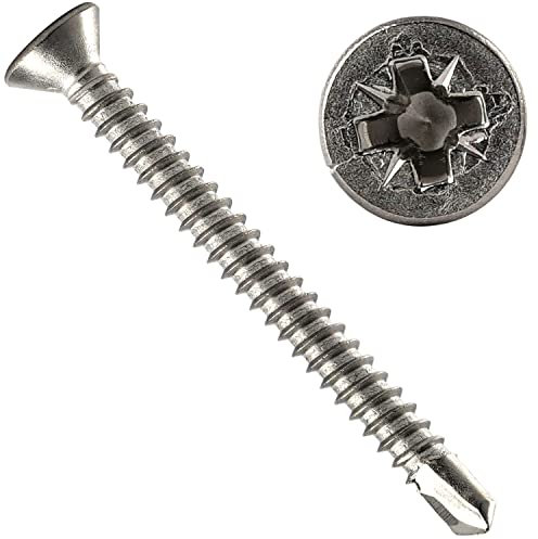 OPIOL QUALITY® Bohrschrauben mit Senkkopf Pozidriv Z DIN 7504 / ISO 15482 4,2x13 mm aus Edelstahl A2 V2A (20 Stück) Kreuzschlitz TX Senkkopf-Schrauben Blechschrauben Form O Pozi