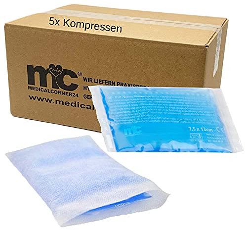 Medicalcorner24® Compresas de frío y calor con fundas de tela no tejida, gel, 7,5 cm x 13 cm, 5 unidades