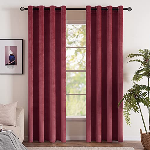 EMEMA Tende Morbide Oscuranti Isolanti Termiche in Velluto con Occhielli 2 Pannelli per Soggiorno e Camera da Letto 140 x 280 cm Rosso Borgogna