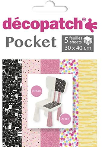 Clairefontaine ES Décopatch DP029C - Una bolsa de 5 hojas de papel de Decopatch, papel impreso, 30 x 40 cm, motivos asortitos, rosa.
