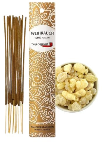 12 Stück – AUROSHIKHA Weihrauch – Indische Räucherstäbchen 100% natürlich ohne Chemie für Meditation & Entspannung