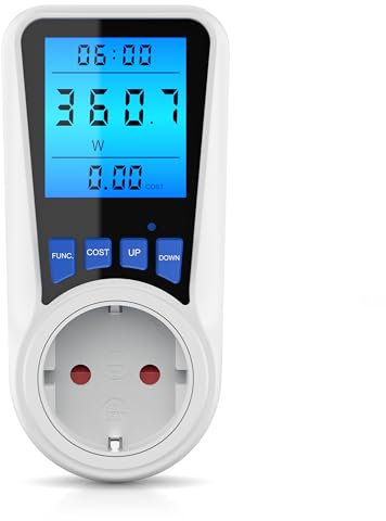 CSL – Energiekostenmessgerät Stromkostenmessgerät Stromverbrauchszähler – Display mit Hintergrundbeleuchtung – max. 3680 Watt – 4 Tasten – Strommesser/Stromzähler für Steckdose