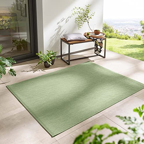 Taracarpet In- & Outdoor Teppich Wetterfest Wohnzimmer Balkon Küchenteppich Flachgewebe sisaloptik meliert Einfarbig Uni grün 240x340 cm