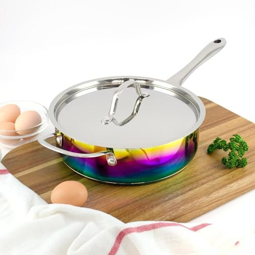 The Sneaky Chef Skillet, 9.5 Inches, Iridescent Finish - Premium Titanium and Stainless Steel, 4 Quart, Oven Safe, Induction Cooktop Compatible, Nonstick Free