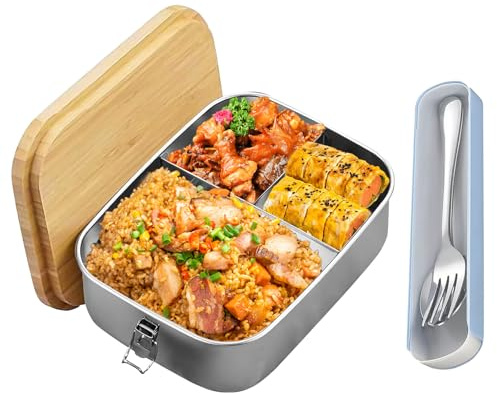 Qivine Lunchbox Erwachsene Edelstahl, 1200ml Brotzeitbox Brotdose mit Fächern, Auslaufsichere Frühstücksbox Bento Box Jausenbox Erwachsene für Picknick Schule Arbeit