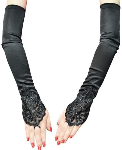 Sihaby Gants de satin pour femmes des années 1920,longues mitaines d'opéra,gants de mariée formels,gants de robe élégants pour la danse,la soirée et la fête Gatsby
