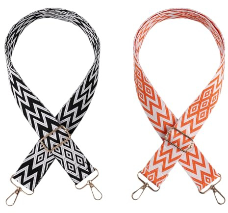TRKETK 2 Stück Verstellbare Schultergurte, 3.8 cm Breit Universeller Ersatz-Schultergurt Boho-Taschengurt Modischer und Designer-Gurt für Umhängetaschen Handtaschen Umhängetaschen (Schwarz + Orange)