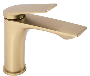 Rea Waschtischarmatur AVALON brush gold Low Wasserhahn Bad Badarmatur aus Messing Armatur für Waschbecken Badezimmer Mischbatterie Waschbecken Einhebel (Gold)