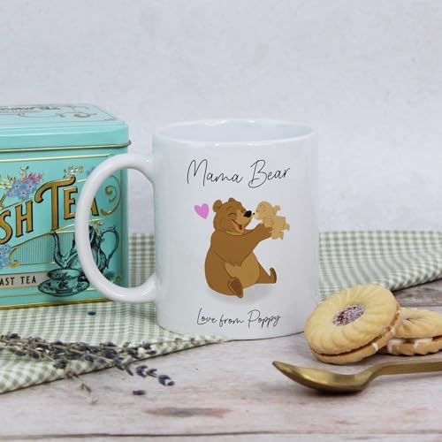 eBuyGB Personalised Mama Bear Mug, 350ml Mother Bear Coffee Mug from Kids, Mother's Day Mum Mug, Mummy I Love You Gift, Momma Bear & Cub