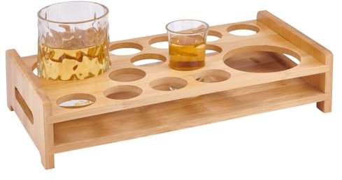 AHANDMAKER 14 Holes Shot Glass Holder Tray, 12 Hole for Shot Glass with 2 Hole for Wine Dispenser, Whiskey Tequila Glass Cup Rack Organizer Shot Glass Display for Restaurant Club Bar Family Gathering