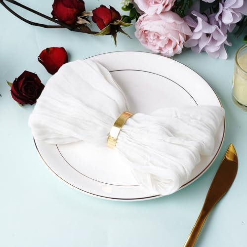 Nydotd Seihtuch-Servietten, 50,8 x 50,8 cm, Boho-Servietten, geknittert, rustikal, Leinen, dekorative Stoffservietten für Hochzeit, Party, Babyparty, Familie, den täglichen Gebrauch, Weiß, 12 Stück