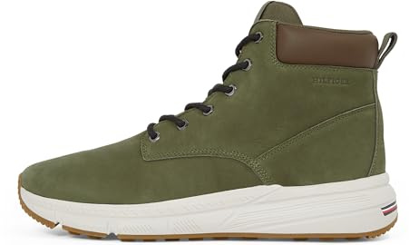 Tommy Hilfiger Uomo Stivali Bassi Light Hybrid in Pelle, Verde (Army Green), 42