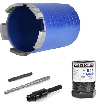 M16 Diamant Dosensenker 68mm 5 Segmente 6-KANT Beton Ziegel 70mm Nutzlänge | Diamant Bohrkrone für Mauerwerk, Poroton, Putz, Turbo Kernbohrkrone Dosenbohrer mit Zentrierbohrer