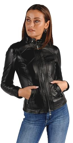 BARONE giubbotto pelle donna nera, giubbotto primaverile donna in vera pelle, giacca di pelle nera Made in Italy giacca moto SOFIA