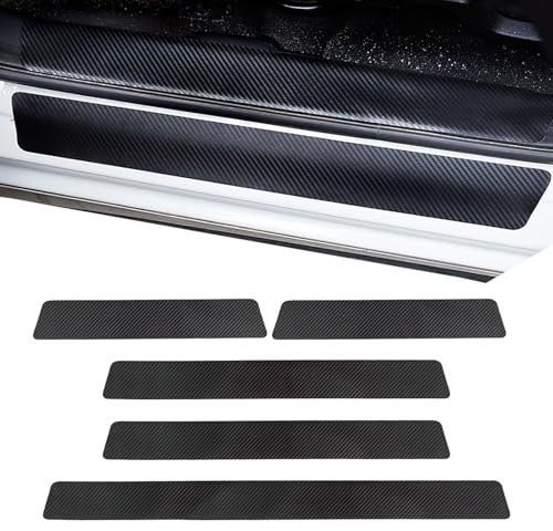 5 Piece Car Door Sill Protector Strips Set, Black Carbon Fiber Anti-Scratch Stickers Lasting and Waterproof Bumper and Trunk Kick Plate Guards Easy to Install Universal Fit for Car SUV Truck