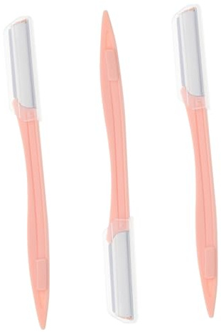 Maquinilla de Afeitar para Cejas Rosa de Acero Inoxidable 3 Unidades | Mango de Pp Antideslizante, Ligera para Cejas y Vello Facial, Uso Exterior
