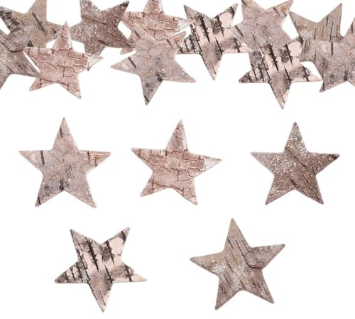 Kinretixia 50 decorazioni da spargere di betulla, 5 cm, coriandoli, stelle di legno, per il fai da te, per matrimoni, stelle, coriandoli in legno di betulla