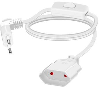 RIIEYOCA Prolunga per Cavo di Alimentazione Euro Corto a 90 Gradi con Interruttore, da Spina Piatta Tipo-C a presa Euro Tipo-C, 2,5A/250V 0,75 mm² per Monitor, TV, Elettrodomestici (bianco)