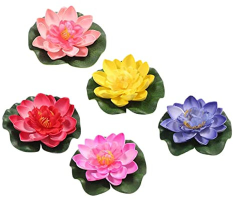 Cabilock 5 Piezas Decoración De Loto Artificial Flotante Loto Artificial Decoración De Plantas Artificiales para Piscina y Lirio De Agua