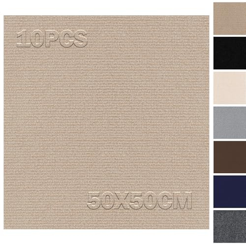 Azulejos de moqueta autoadhesivos 50x50cm - Set de 10 unidades - 2.5m² - para moqueta, azulejos autoadhesivos, azulejos de moqueta con base, revestimiento de suelo para comercio, apartamento, oficina