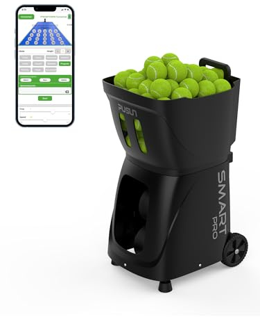 PUSUN PT-Smart Pro Tennis- und Padelballmaschine - Intelligente Tennistrainingsgerät, Faltbar, 100 Bälle, 4-6h Lithium-Akku, APP-Steuerung, 20-120 km/h for Anfänger und Profis (Schwarz)
