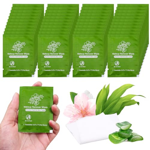 Makeup Remover Wipes Bulk Individually Wrapped,Travel Makeup Wipes Bulk Gentle for Face Cleansing Mascara Lipstick Travel (pack of 50)