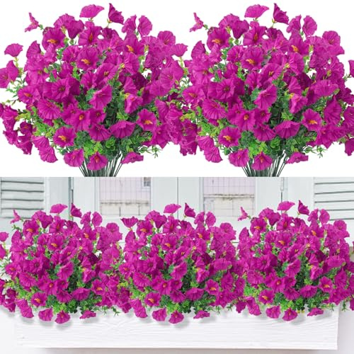 XIMISHOP 8 Bündel Künstliche Blumen,Kunstblumen Pflanzgefäß UV-beständig Balkonpflanzen Plastik Blumen Dekoration Für Innen Outdoor Balkon Garten(Knallrosa)