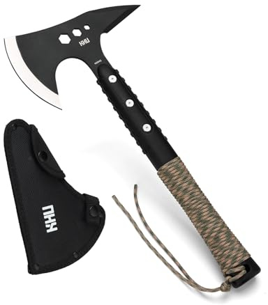 KHU 420HC Acero Hacha Supervivencia Hacha de Camping - con Funda para Caza, Pesca, Bushcraft, Camping, Outdoor, Supervivencia y Bushcraft - 08A