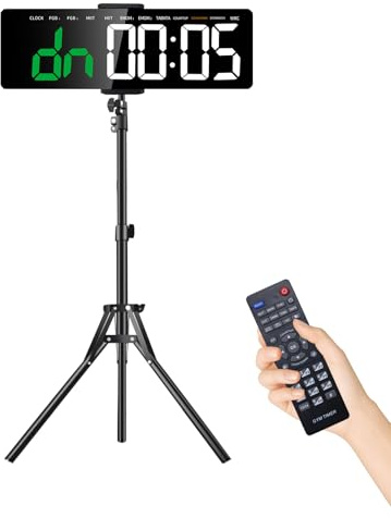 Ousmile Timer Sport, Minuteur Fitness 16 Grand Ecran Time, 12/24 Heures Horloge Murale Numérique LED avec Support, Chronomètre avec Télécommande, Timer pour pour Workout, Home Gym(Vert+Blanc)