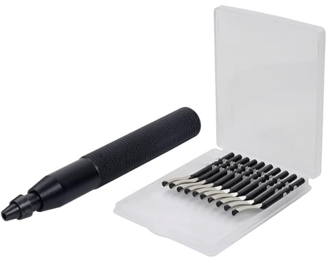 Tekrill Entgratungswerkzeug-Set, Metallgriff Handentgrater mit 10 Stück Ersatzklingen, 360 ° Rotierender Klinge Schneidwerkzeug für Metall, Harz, Kunststoffe, 3D Drucker TS/XBD-01 (schwarz)