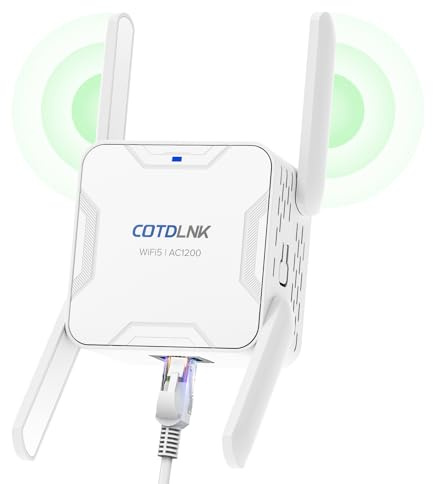 2026 COTDLNK Nouveau Répéteur WiFi Puissant Amplificateur WiFi 1200Mbps, avec PA intégré Double Bande 5GHz et 2,4GHz Amplificateur de Signal Internet sans Fil, Configuration Facile (White AC1200)