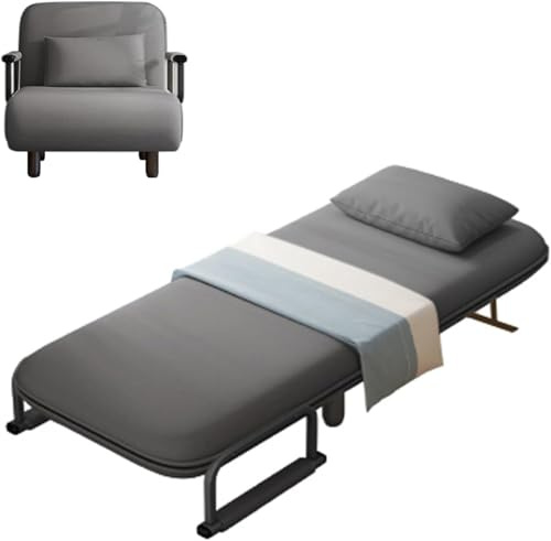 CucCe Campingbett Klappbett mit Matratze for Erwachsene, Metallrahmen, verstellbares Kippsofa, Gästebett for Hausgäste(Grigio,Width 100cm)