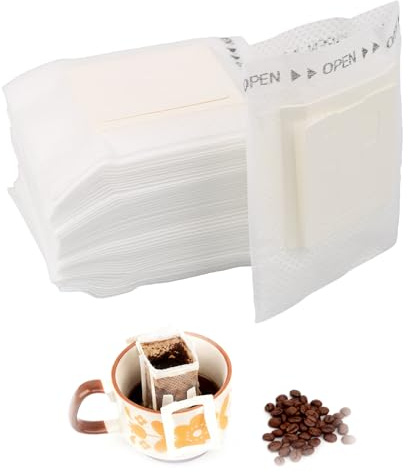 100 Pcs Portable Coffee Filter Paper Bags, Disposable Hanging Ear Drip Coffee Filters, Single Serve Pour Over Pouches for Home, Office, Travel and Camping