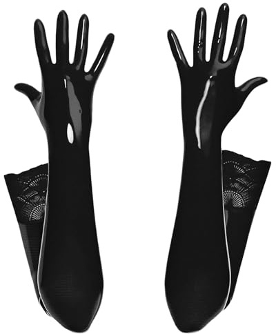 FEOYA Damen Handschuhe Frauen Glänzend Glänzende Handschuhe Lang Wet Look Leder Spitze Gloves Elastische Nachtclub Karneval Kostüm