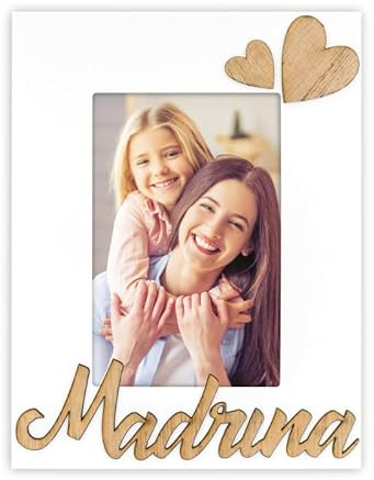 Instant Project Cornice Madrina Foto 10x15 Verticale Bianca e Cuori in Legno | Portafoto 10 x 15 Bianco Cuore e Scritta Madrina Regalo Battesimo, Cresima, Natale, Compleanni e Occasioni Speciali