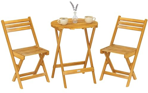 Outsunny Ensemble de Bistrot 3 Pièces Pliable Bois d'Acacia 60 cm Naturel