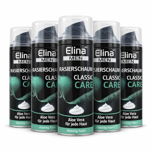 Elinamed Men Classic Care Rasierschaum, mit Aloe Vera, für alle Hauttypen, 200 ml (6er Pack)