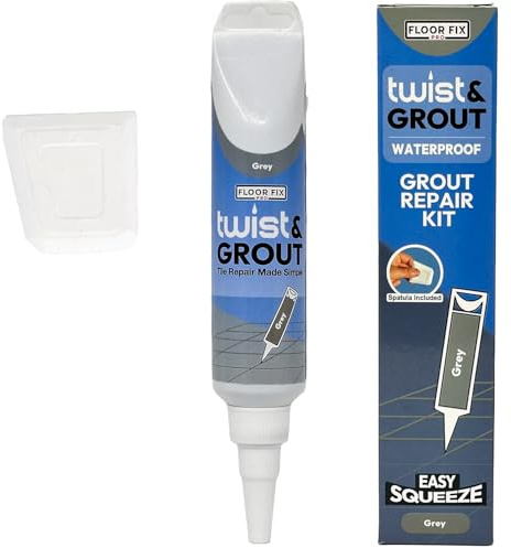 Twist & Grout de Floor-Fix Pro – Junta Para Baldosas. Reparación Rápida Para Baños/Duchas/Cocinas – Kit de Restauración Premezclado, Duradero e Impermeable - Incluye Espátula (Gris)
