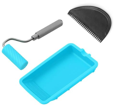 Kit de rodillo de pegamento de silicona con bandeja y esparcidor, aplicador profesional de pintura roja, kit de goma reutilizable Sili adecuado para artes artísticas, manualidades, carpintería en casa