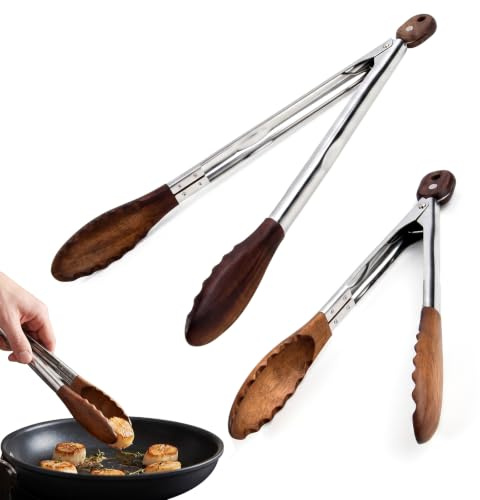 2Pcs Wooden Tongs for Cooking, Walnut Wood Kitchen Tongs