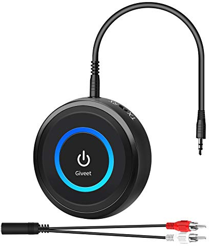 Giveet Bluetooth V5.3 Transmitter Receiver for TV, 2-in-1 Wireless Transmitter Adapter for TV Airplane PC MP3 Gym, Bluetooth Receiver for Wired Speakers Headphones, No Delay, Pair 2 Devices, 16 Hours